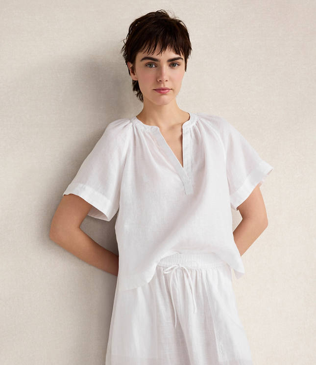 Haven Well Within Linen Gathered V-Neck Top carousel Product Image 1