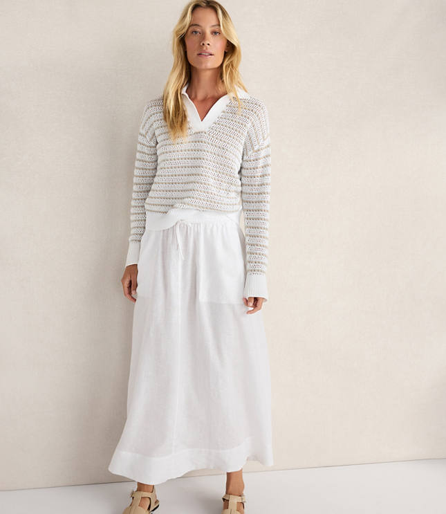 Haven Well Within Organic Cotton Stripe Mixed Stitch Johnny Collar Sweater