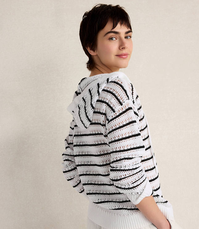 Haven Well Within Linen Cotton Blend Striped Open Stitch Hoodie
