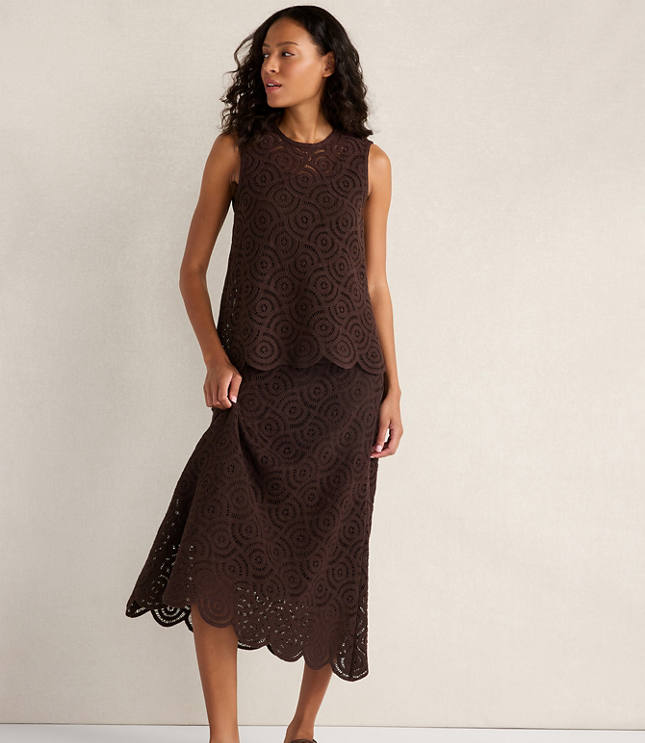 Haven Well Within Cotton Crochet Scalloped Midi Skirt
