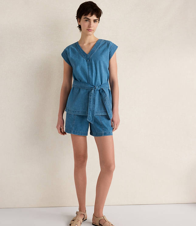 Haven Well Within Organic Cotton Denim V-Neck Belted Top
