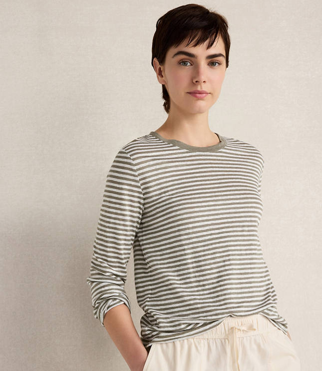Haven Well Within Linen Striped Long Sleeve Tee carousel Product Image 1
