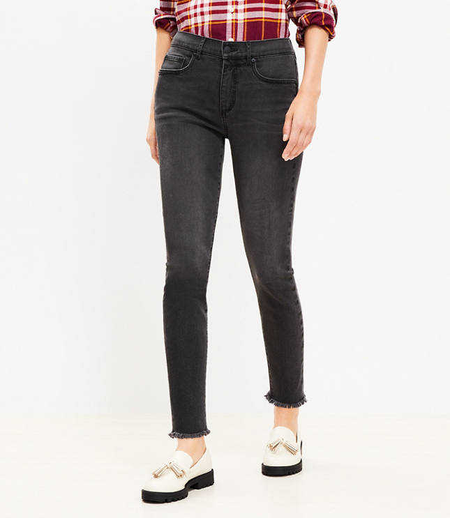 Curvy Unpicked Hem High Rise Slim Flare Jeans in Dark Wash