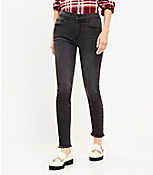 Curvy Frayed Mid Rise Skinny Jeans in Washed Black Wash carousel Product Image 1