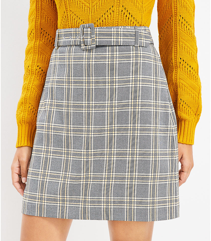 Petite Plaid Belted Patch Pocket Skirt
