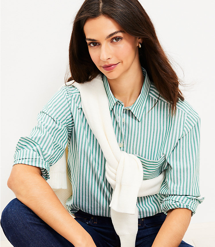 Petite Striped Relaxed Everyday Shirt image number 1