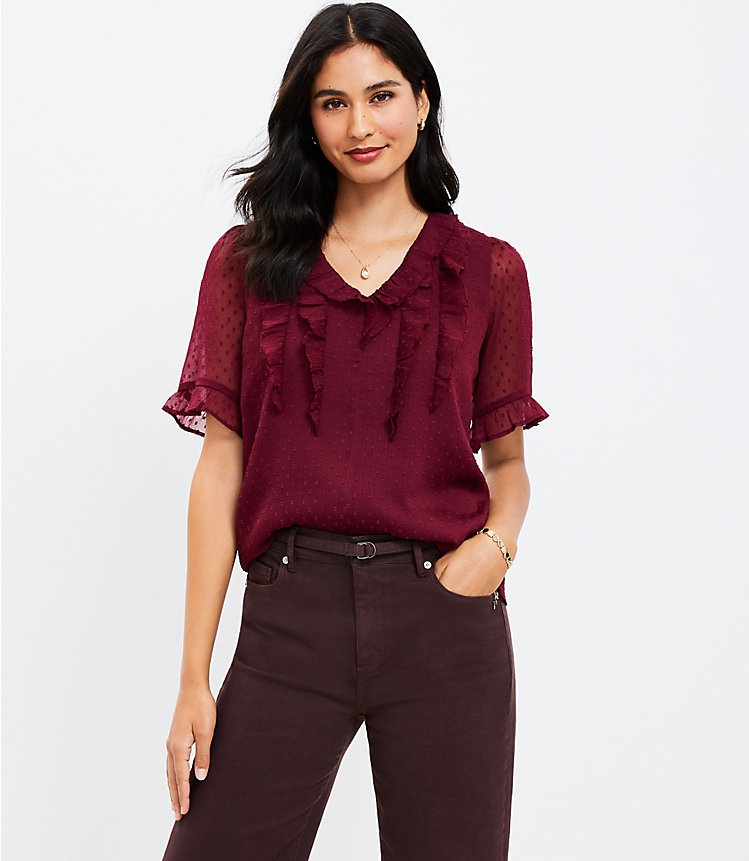 Clip Ruffle V-Neck Top image number 0