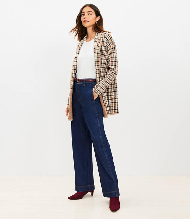 Petite Plaid Double Breasted Blazer - Popcorn