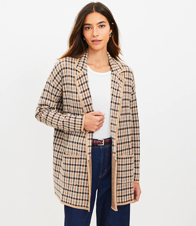 Plaid Open Sweater Blazer