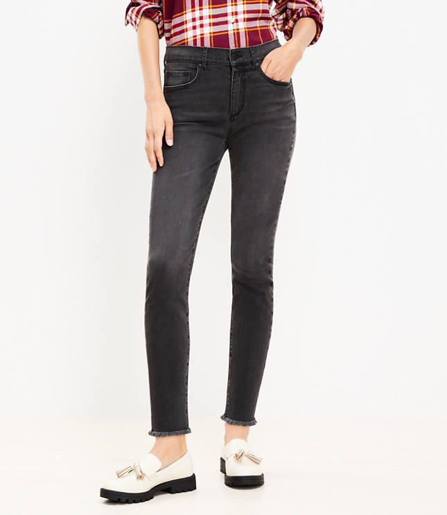 High Rise Skinny Frayed Hem Denim Jeans