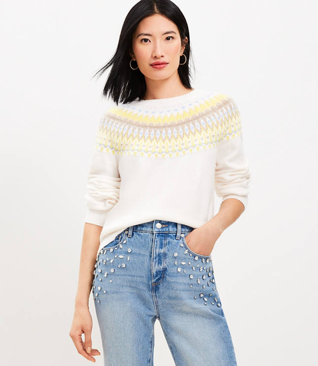 Fair Isle Wide Sleeve Mock Neck Sweater