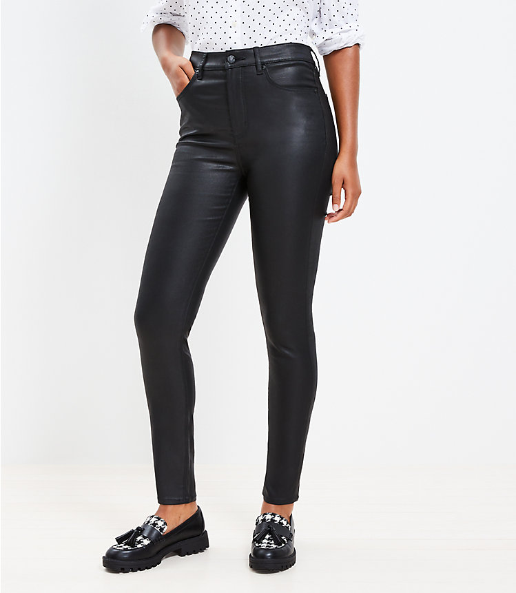 Petite Coated High Rise Skinny Jeans in Black image number 0