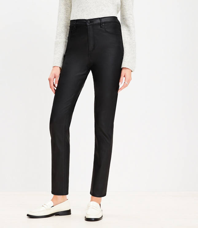 Vila Petite leather look high waist skinny pants in black