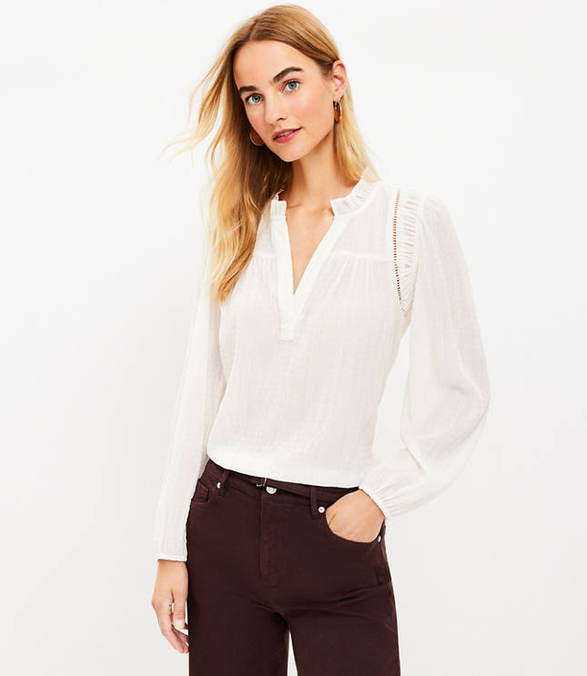 Petite Cutout Ruffle Neck Blouse