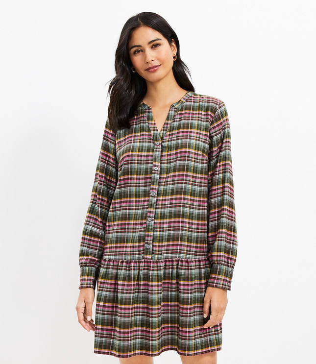 Petite Plaid Mini Shift Pocket Dress