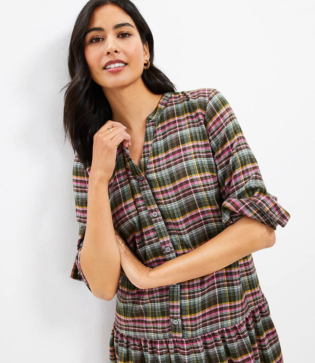 Petite Plaid Flounce Shirtdress