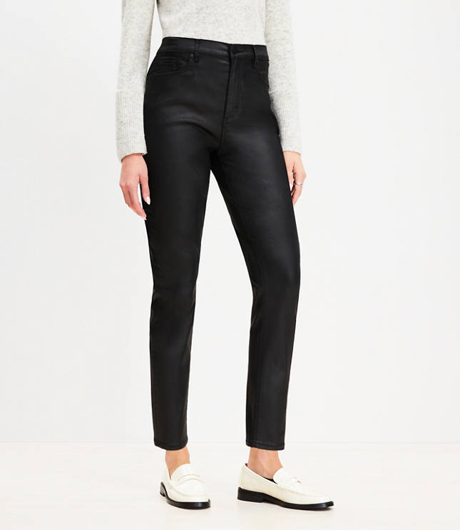 Petite Curvy Coated High Rise Skinny Jeans in Black