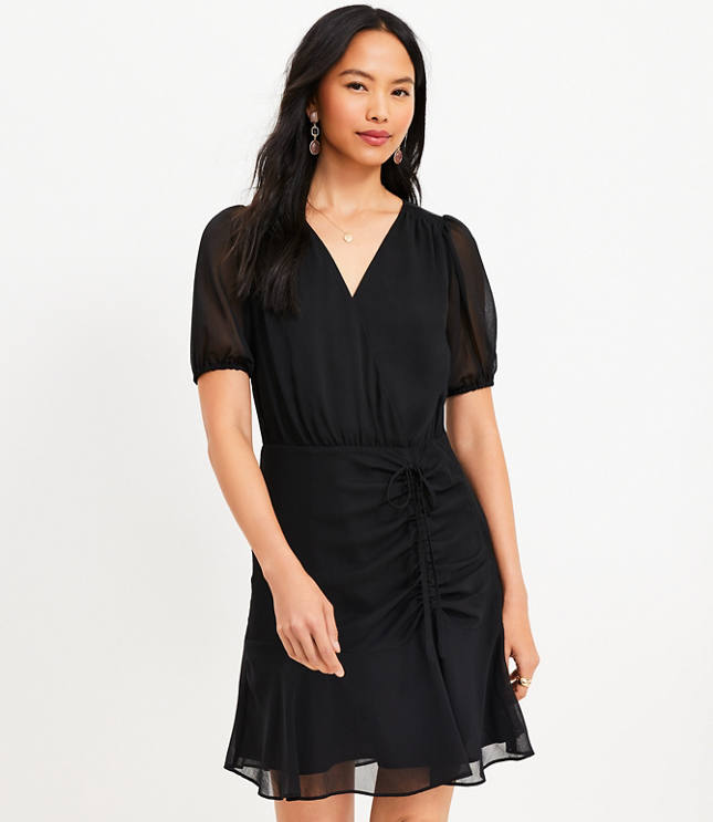 Petite Side Ruched Flare Dress