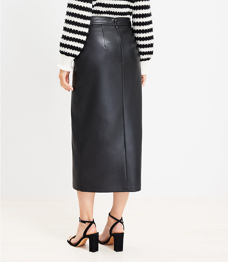 Petite Faux Leather Front Slit Midi Skirt image number 2