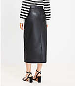 Petite Faux Leather Front Slit Midi Skirt carousel Product Image 3