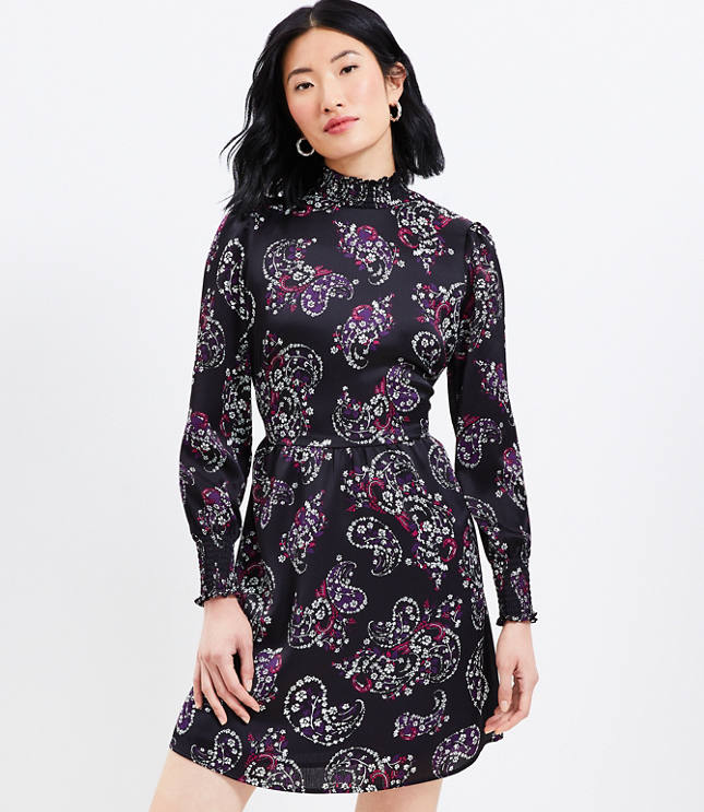 Petite Paisley Smocked Flare Dress