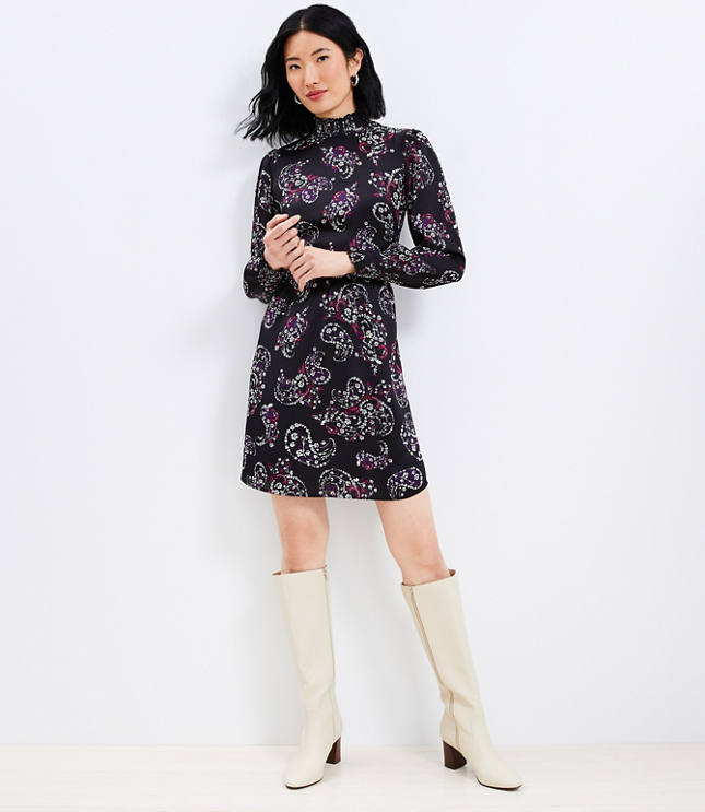 Petite Paisley Smocked Flare Dress