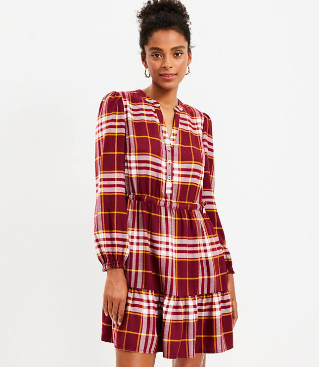 Plaid Flounce Shirtdress - Wild Moss