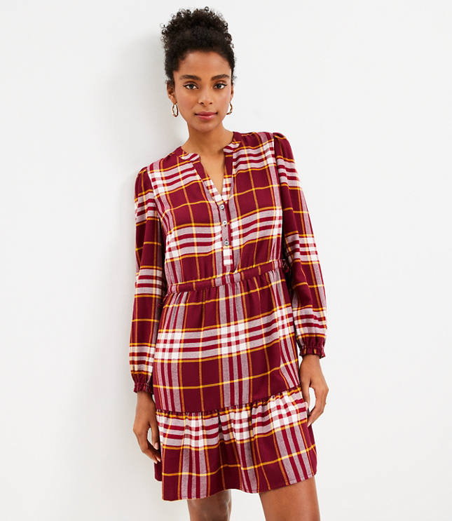 Petite Plaid Side Tie Flare Dress