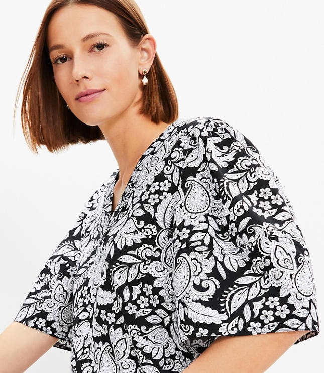 Petite Paisley Bell Sleeve Blouse - Black