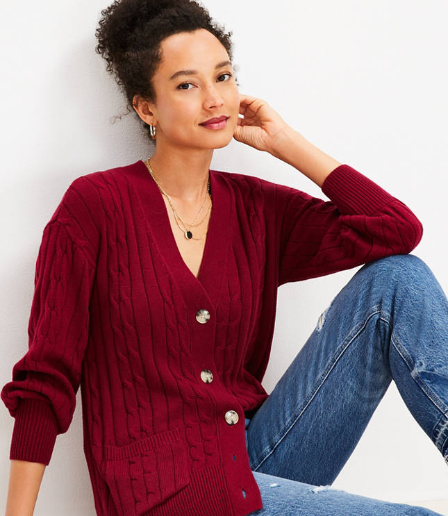 Cable Pocket V-Neck Cardigan