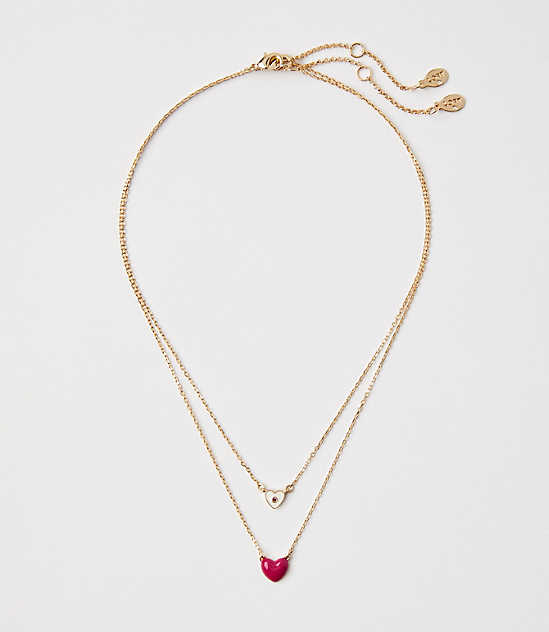 Enamel Heart Layered Necklace Set