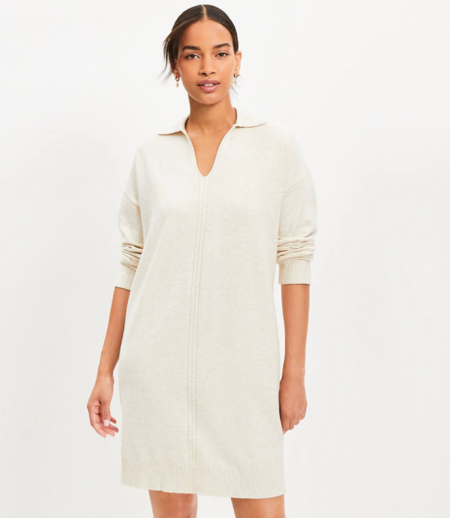 Rib Trim Collared Mini Sweater Dress