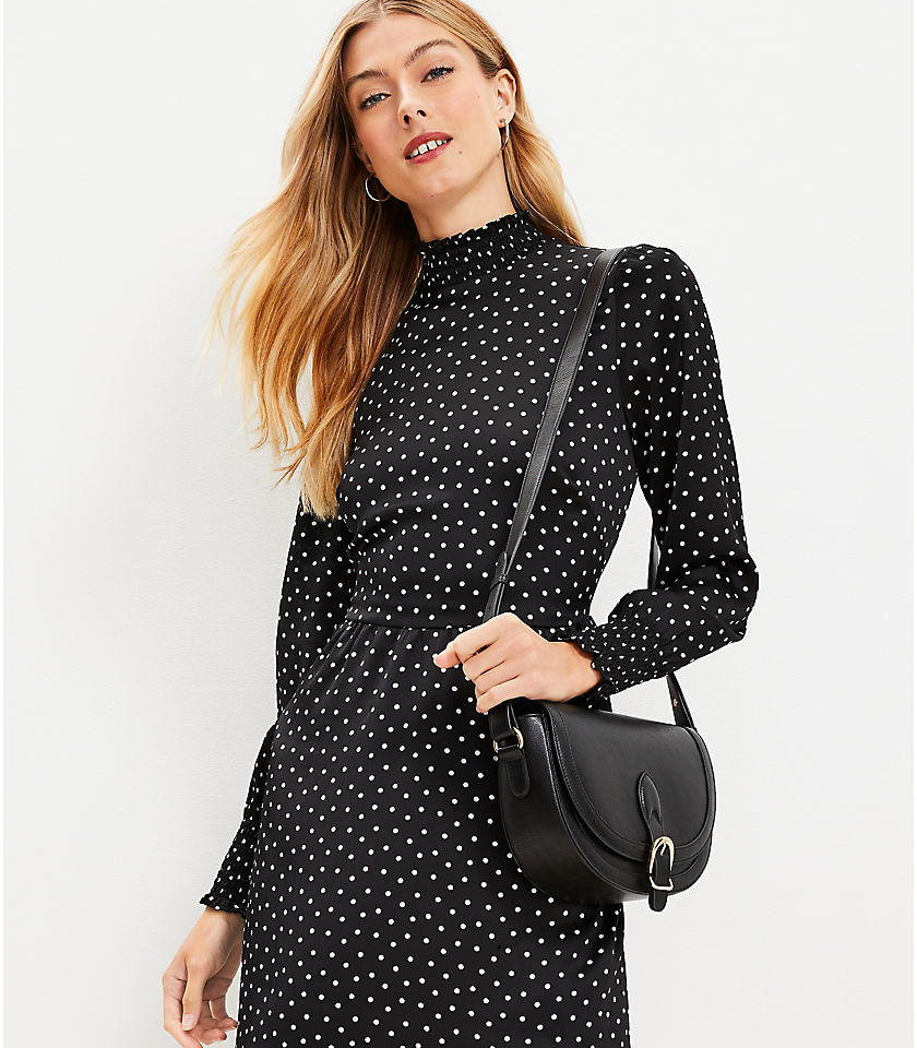 Petite Dotted Smocked Flare Dress