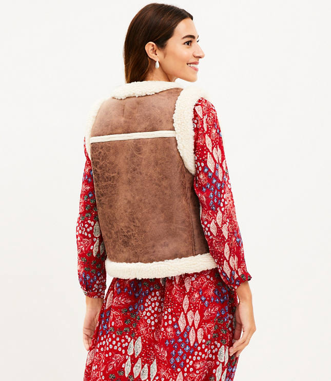 Crackle Faux Leather Shearling Pocket Vest