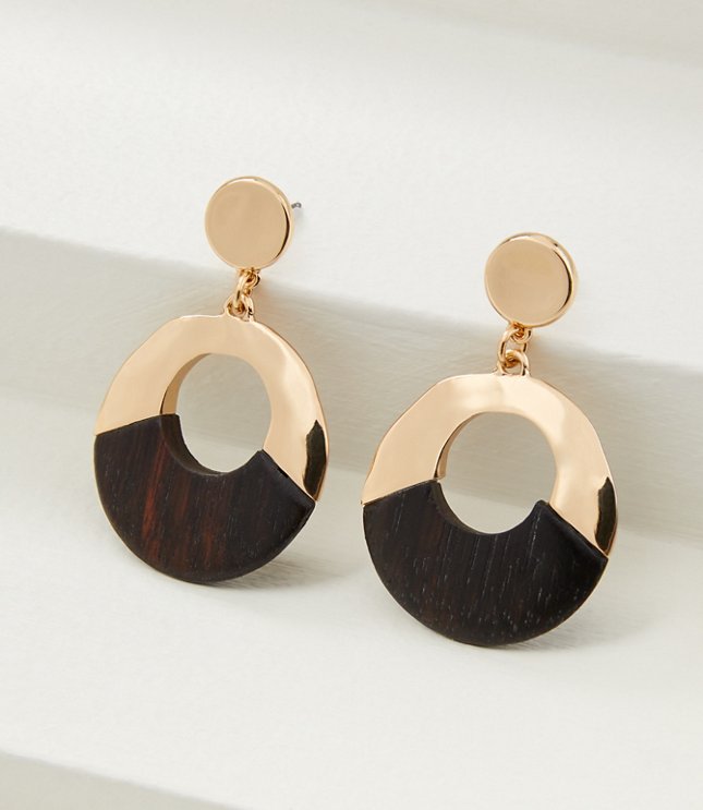 Wood & Metal Circle Drop Earrings
