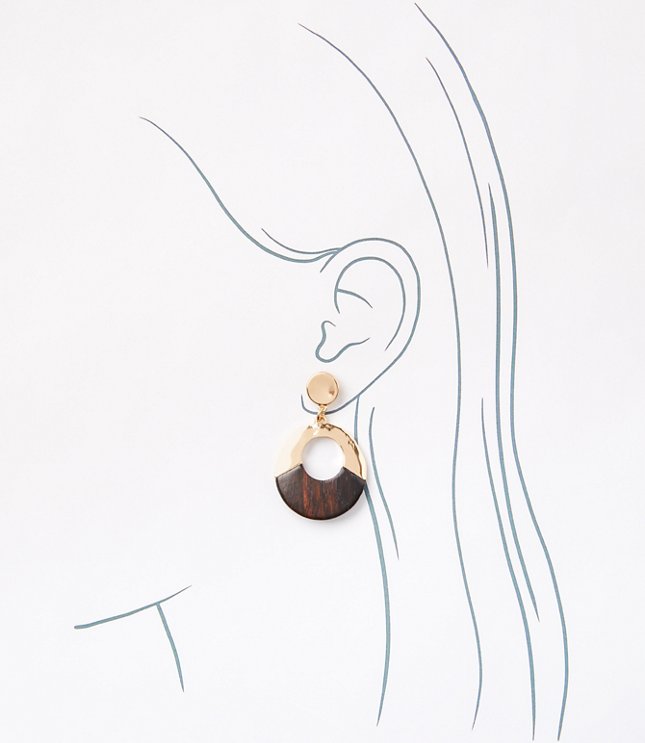 Wood & Metal Circle Drop Earrings