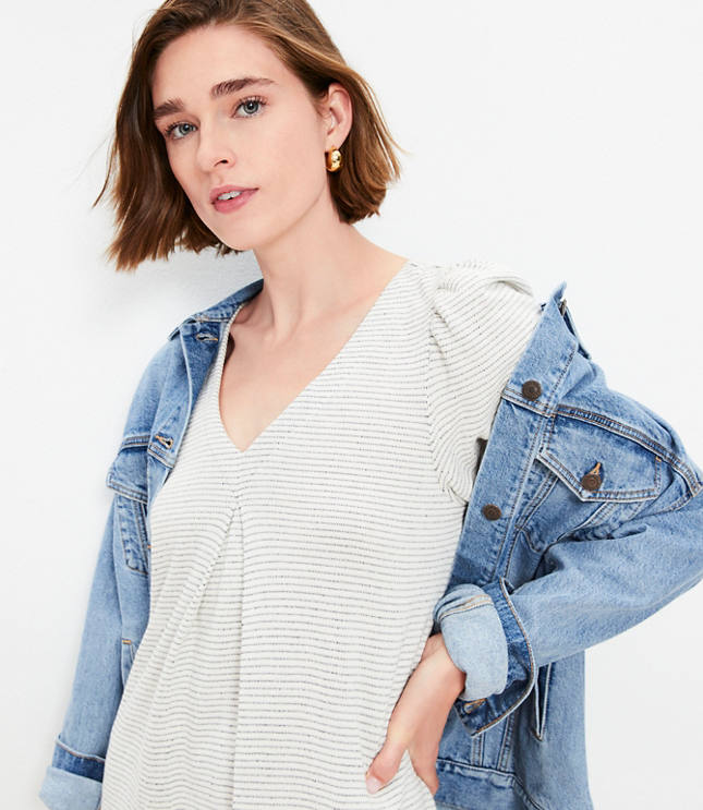 Stripe Textured Pleated Mini Dress