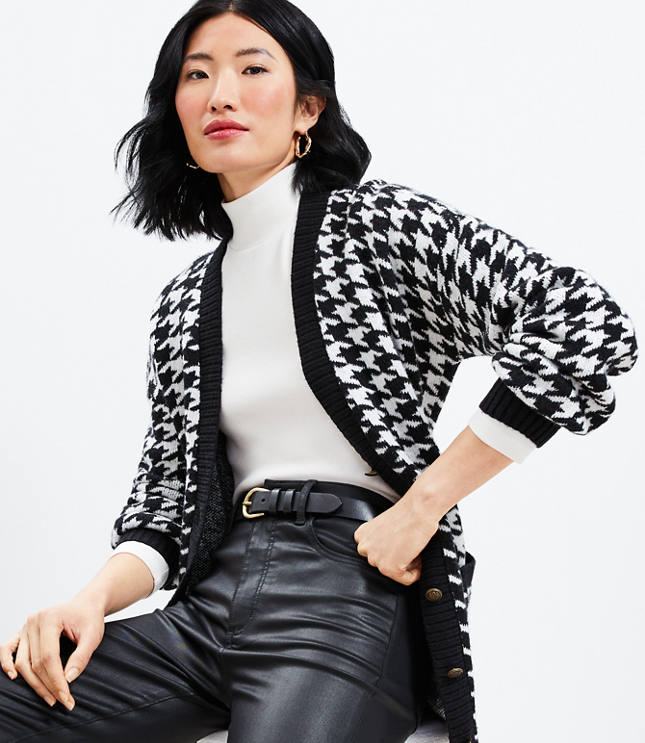 Petite Houndstooth Boyfriend Pocket Cardigan