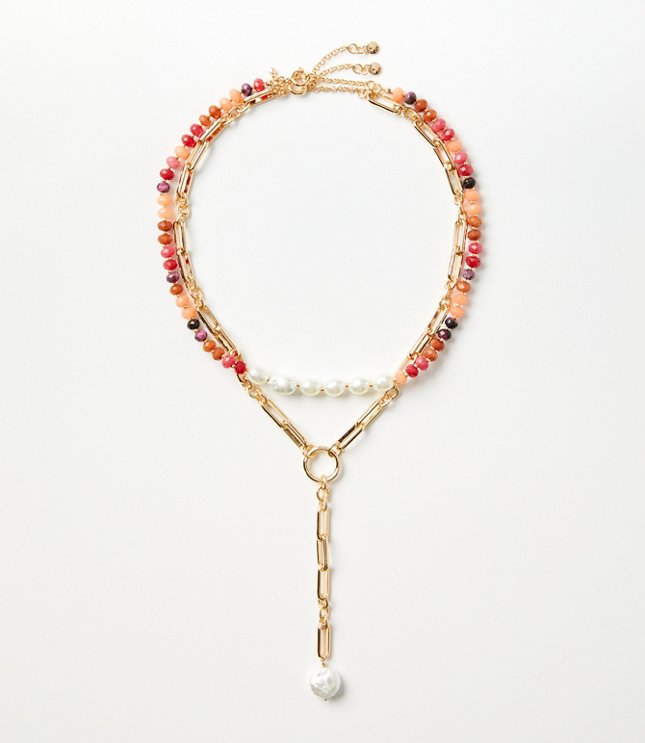 Pearlized Beaded Layered Y Necklace