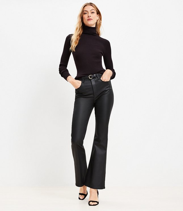 Petite Coated High Rise Slim Flare Jeans in Black
