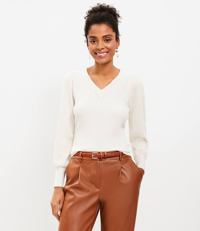 Puff sleeve v neck on sale sweater