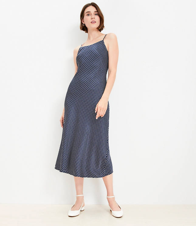 Petite Dotted Satin Strappy Bias Midi Dress