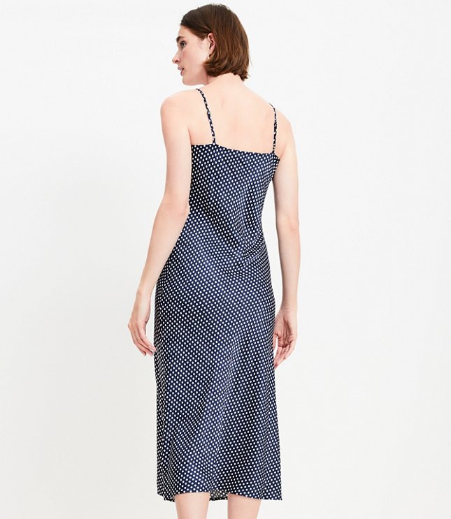 Petite Dotted Satin Strappy Bias Midi Dress