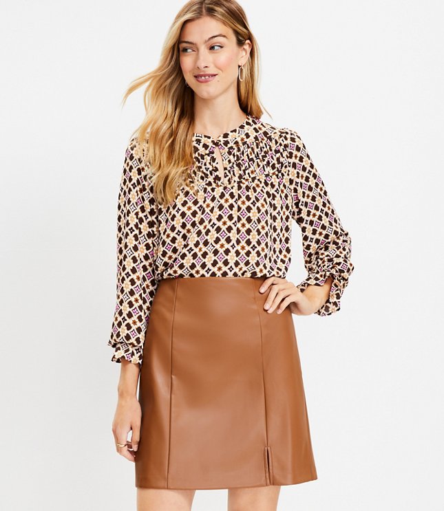 Short Leather Skirt With Mini Monogram Print