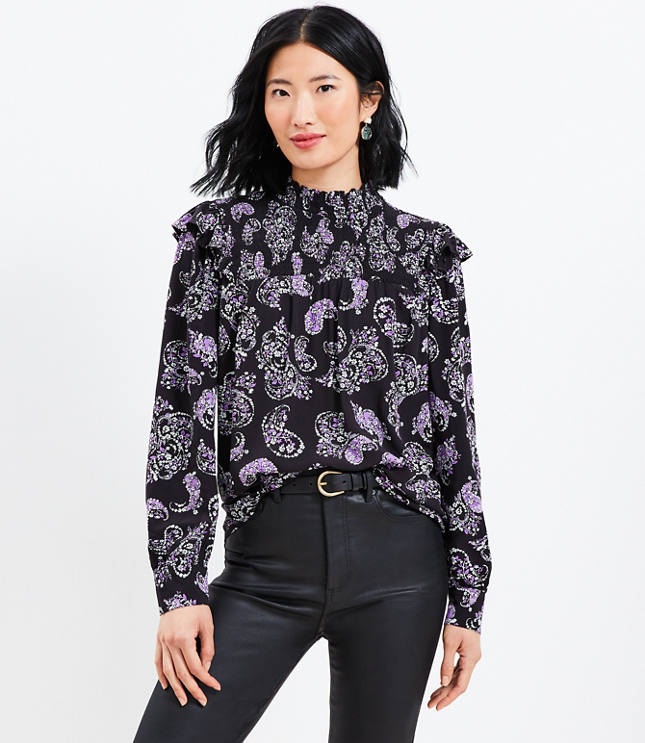 Petite Crinkle Ruffle Blouse - Purple Hyacinth