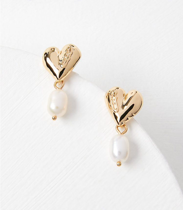 Pearlized Heart Drop Earrings image number null