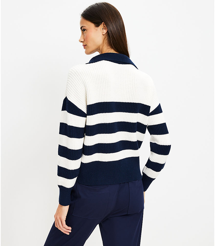 Petite Lou & Grey Striped Varsity Letter Half Zip Sweater