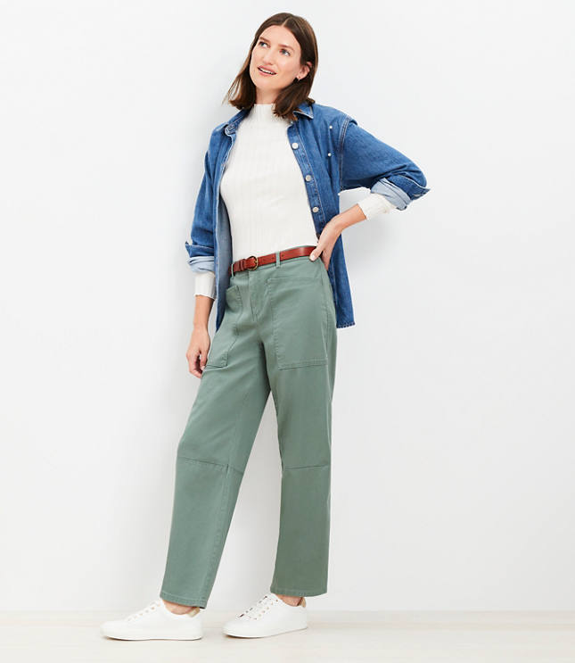 Petite Utility Barrel Pants in Twill