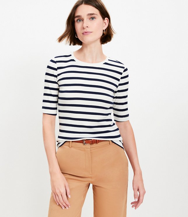 Stripe Perfect Ribbed Elbow Sleeve Tee