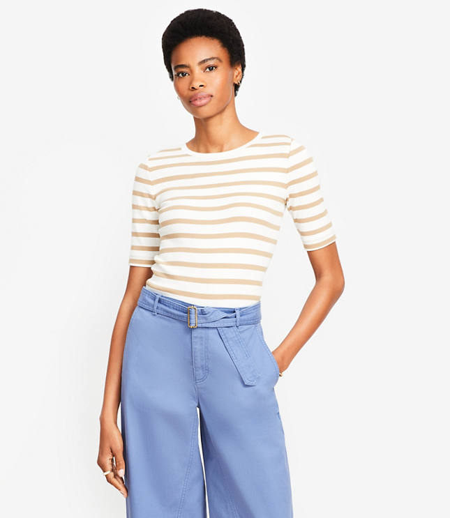 Stripe Perfect Ribbed Elbow Sleeve Tee